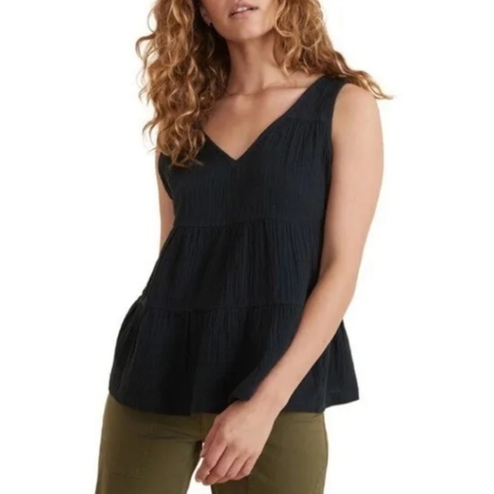 Marine Layer Corinne Black Tiered Gauze Tank Small